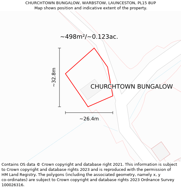 CHURCHTOWN BUNGALOW, WARBSTOW, LAUNCESTON, PL15 8UP: Plot and title map