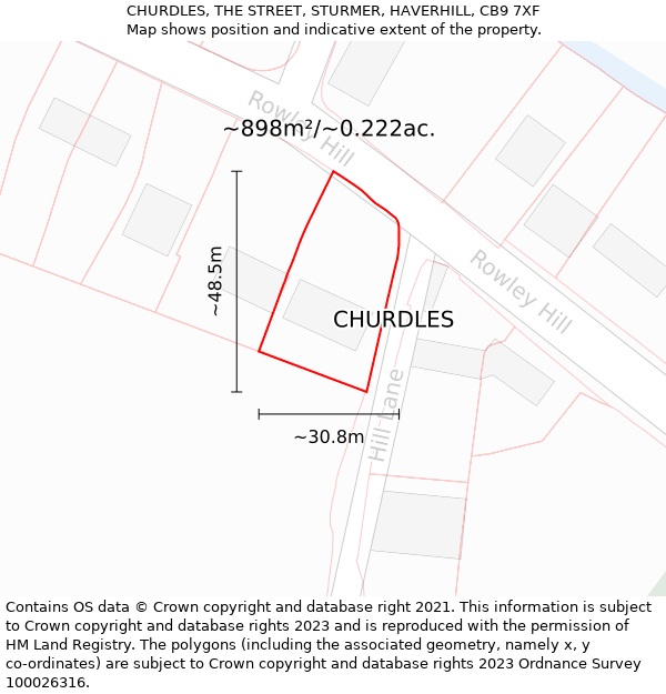 CHURDLES, THE STREET, STURMER, HAVERHILL, CB9 7XF: Plot and title map