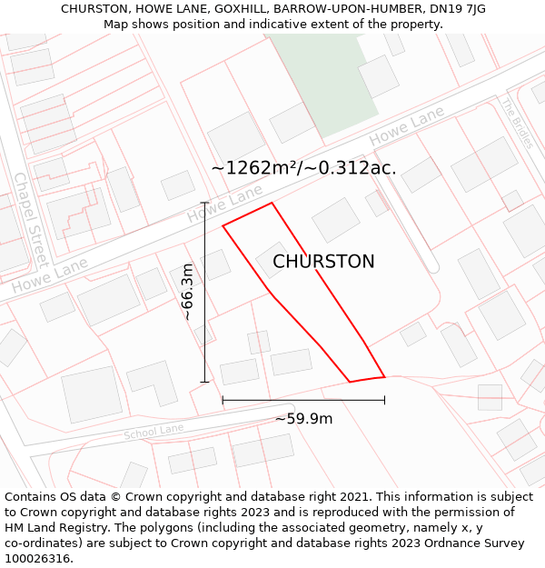 CHURSTON, HOWE LANE, GOXHILL, BARROW-UPON-HUMBER, DN19 7JG: Plot and title map