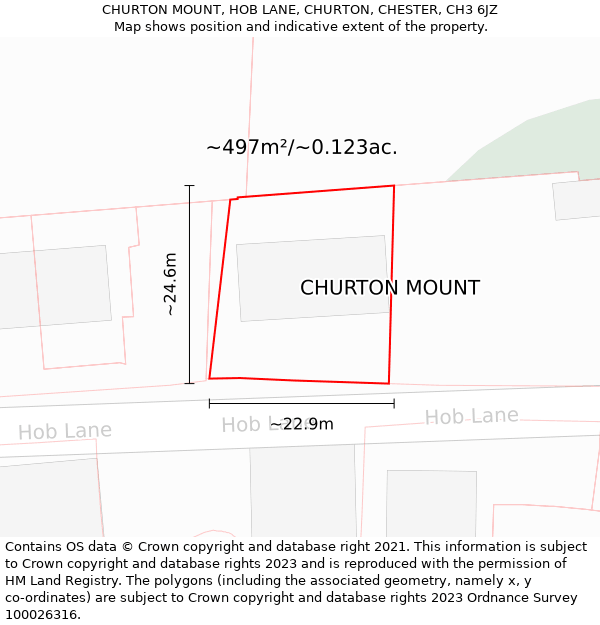 CHURTON MOUNT, HOB LANE, CHURTON, CHESTER, CH3 6JZ: Plot and title map
