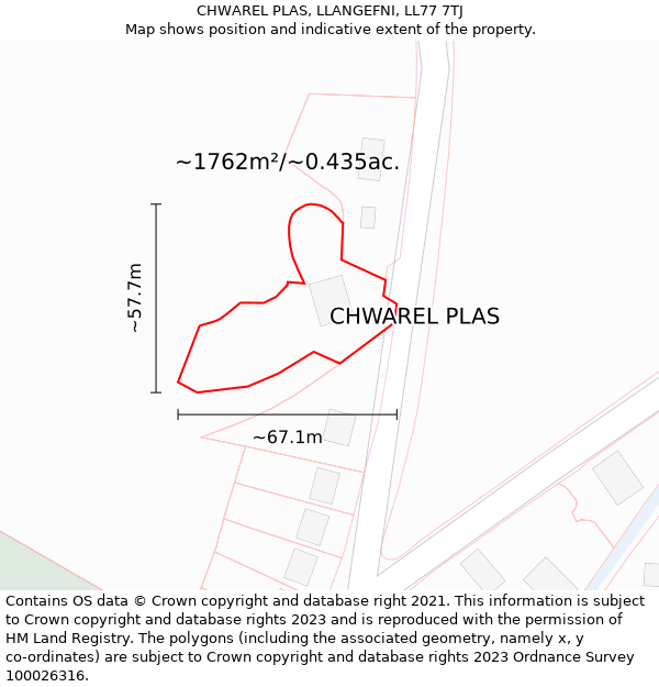 CHWAREL PLAS, LLANGEFNI, LL77 7TJ: Plot and title map