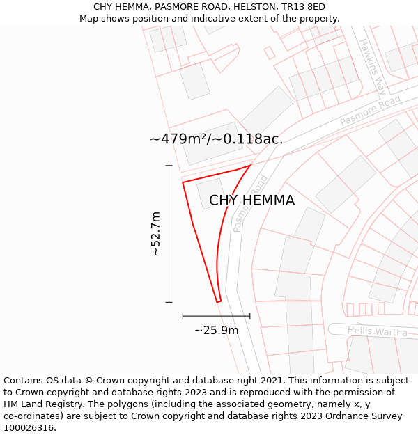 CHY HEMMA, PASMORE ROAD, HELSTON, TR13 8ED: Plot and title map