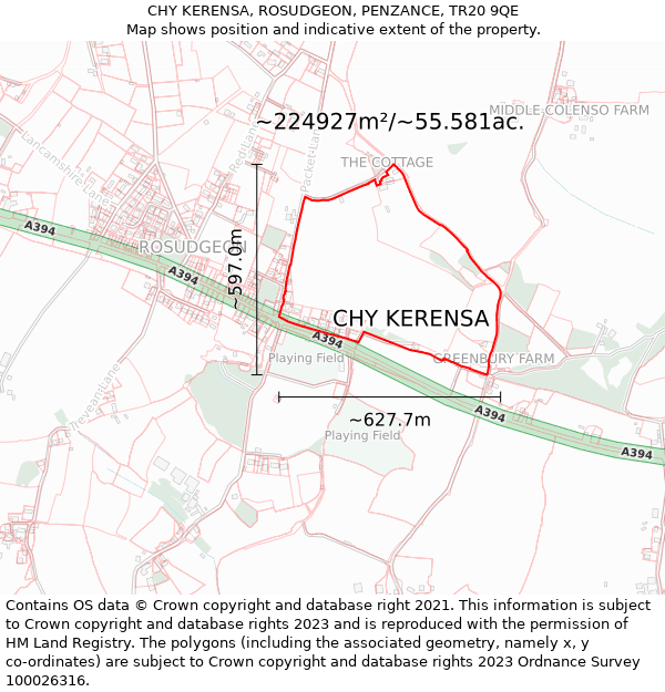 CHY KERENSA, ROSUDGEON, PENZANCE, TR20 9QE: Plot and title map