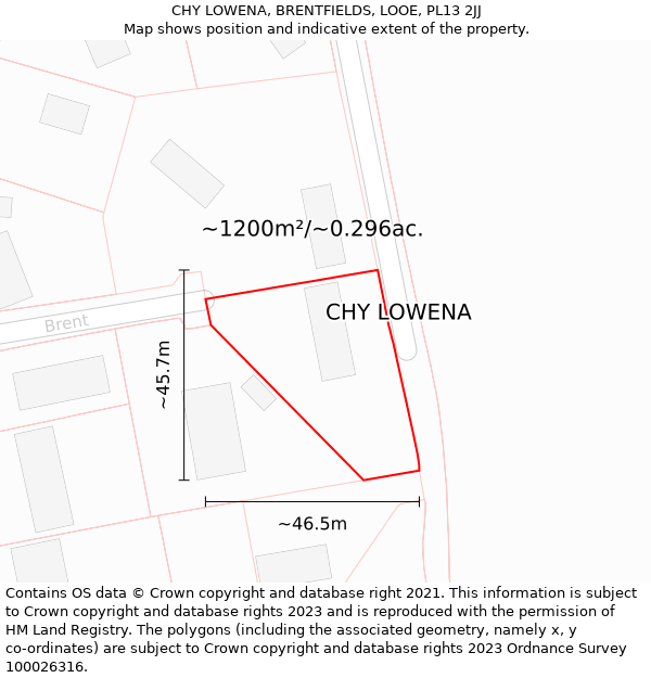 CHY LOWENA, BRENTFIELDS, LOOE, PL13 2JJ: Plot and title map