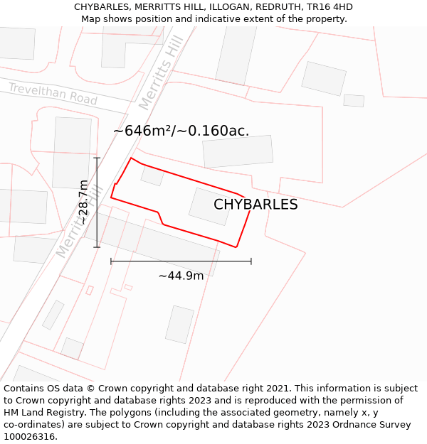 CHYBARLES, MERRITTS HILL, ILLOGAN, REDRUTH, TR16 4HD: Plot and title map