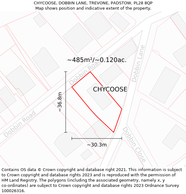 CHYCOOSE, DOBBIN LANE, TREVONE, PADSTOW, PL28 8QP: Plot and title map