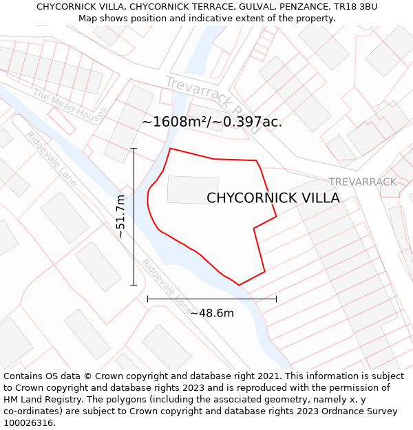 CHYCORNICK VILLA, CHYCORNICK TERRACE, GULVAL, PENZANCE, TR18 3BU: Plot and title map