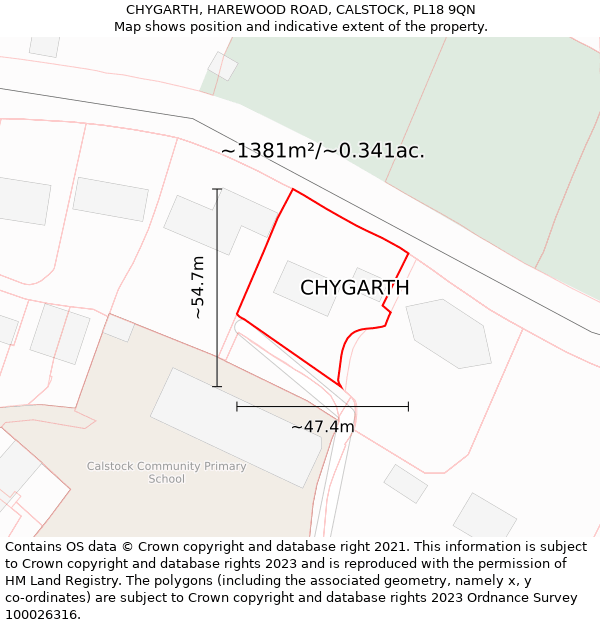 CHYGARTH, HAREWOOD ROAD, CALSTOCK, PL18 9QN: Plot and title map