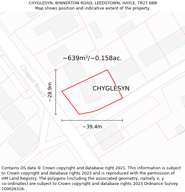 CHYGLESYN, BINNERTON ROAD, LEEDSTOWN, HAYLE, TR27 6BB: Plot and title map