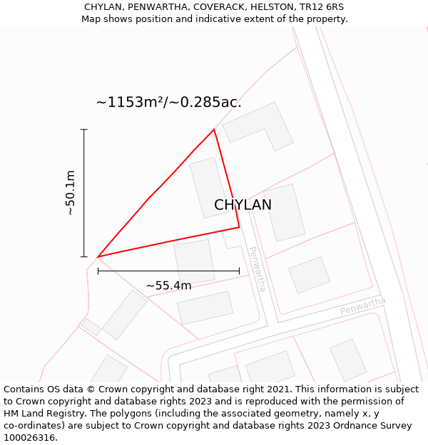 CHYLAN, PENWARTHA, COVERACK, HELSTON, TR12 6RS: Plot and title map