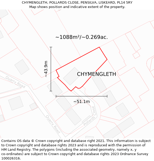 CHYMENGLETH, POLLARDS CLOSE, PENSILVA, LISKEARD, PL14 5RY: Plot and title map