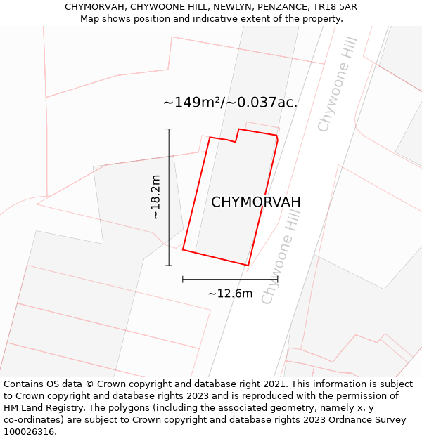 CHYMORVAH, CHYWOONE HILL, NEWLYN, PENZANCE, TR18 5AR: Plot and title map