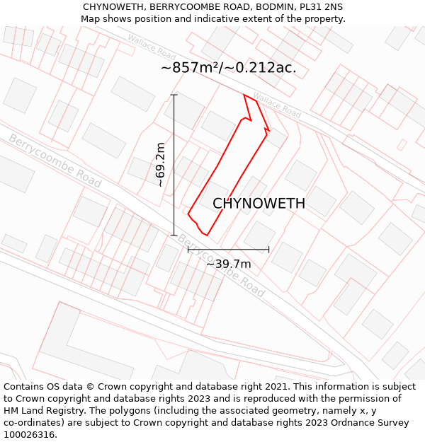 CHYNOWETH, BERRYCOOMBE ROAD, BODMIN, PL31 2NS: Plot and title map