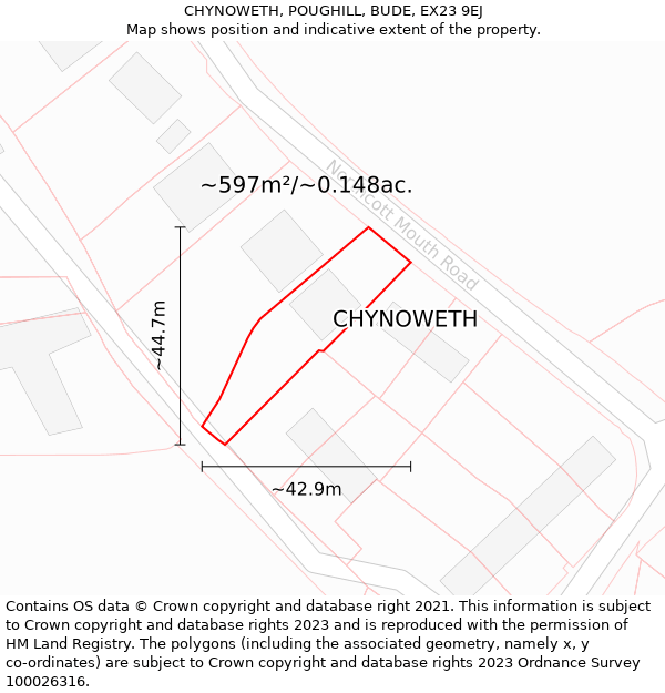 CHYNOWETH, POUGHILL, BUDE, EX23 9EJ: Plot and title map