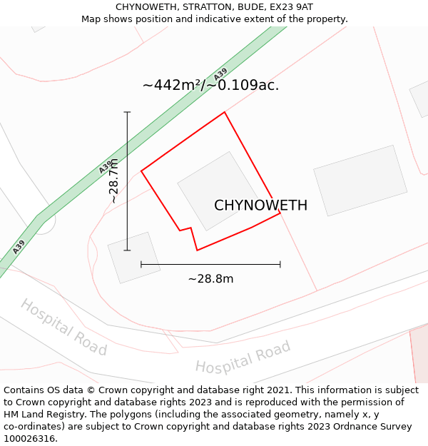 CHYNOWETH, STRATTON, BUDE, EX23 9AT: Plot and title map