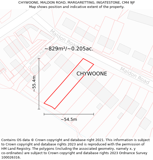CHYWOONE, MALDON ROAD, MARGARETTING, INGATESTONE, CM4 9JF: Plot and title map