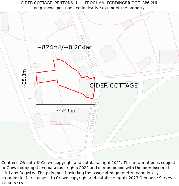 CIDER COTTAGE, PENTONS HILL, FROGHAM, FORDINGBRIDGE, SP6 2HL: Plot and title map