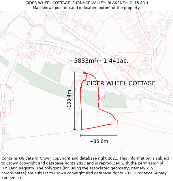 CIDER WHEEL COTTAGE, FURNACE VALLEY, BLAKENEY, GL15 4DH: Plot and title map