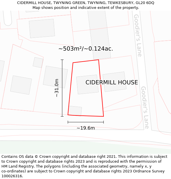 CIDERMILL HOUSE, TWYNING GREEN, TWYNING, TEWKESBURY, GL20 6DQ: Plot and title map