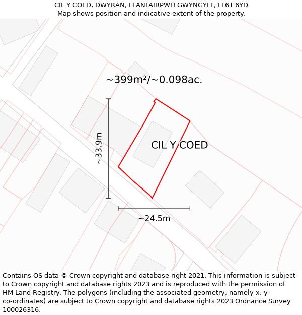 CIL Y COED, DWYRAN, LLANFAIRPWLLGWYNGYLL, LL61 6YD: Plot and title map