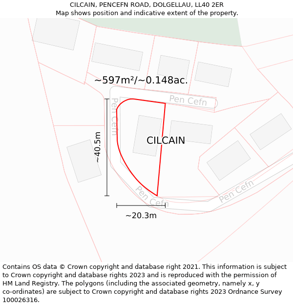 CILCAIN, PENCEFN ROAD, DOLGELLAU, LL40 2ER: Plot and title map