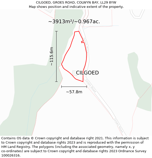 CILGOED, GROES ROAD, COLWYN BAY, LL29 8YW: Plot and title map