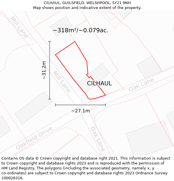 CILHAUL, GUILSFIELD, WELSHPOOL, SY21 9NH: Plot and title map