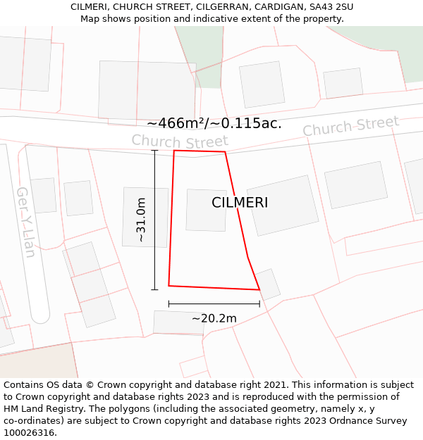 CILMERI, CHURCH STREET, CILGERRAN, CARDIGAN, SA43 2SU: Plot and title map