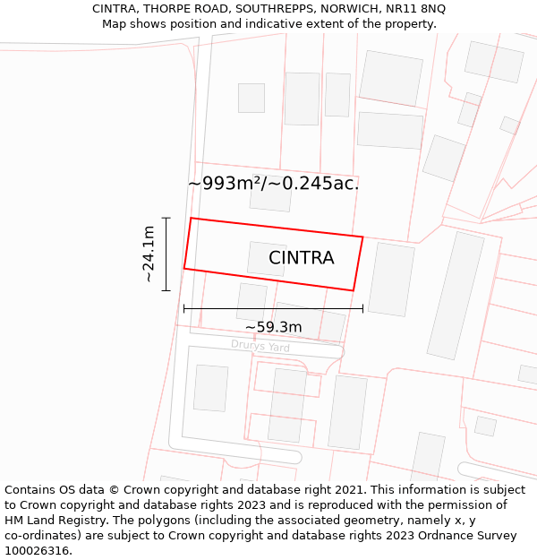 CINTRA, THORPE ROAD, SOUTHREPPS, NORWICH, NR11 8NQ: Plot and title map