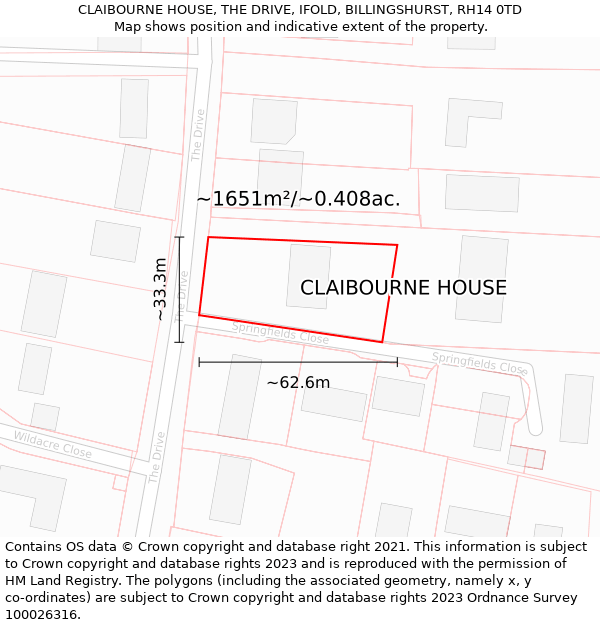 CLAIBOURNE HOUSE, THE DRIVE, IFOLD, BILLINGSHURST, RH14 0TD: Plot and title map