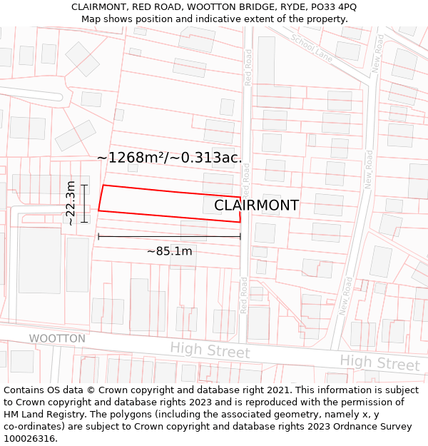 CLAIRMONT, RED ROAD, WOOTTON BRIDGE, RYDE, PO33 4PQ: Plot and title map