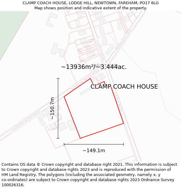 CLAMP COACH HOUSE, LODGE HILL, NEWTOWN, FAREHAM, PO17 6LG: Plot and title map