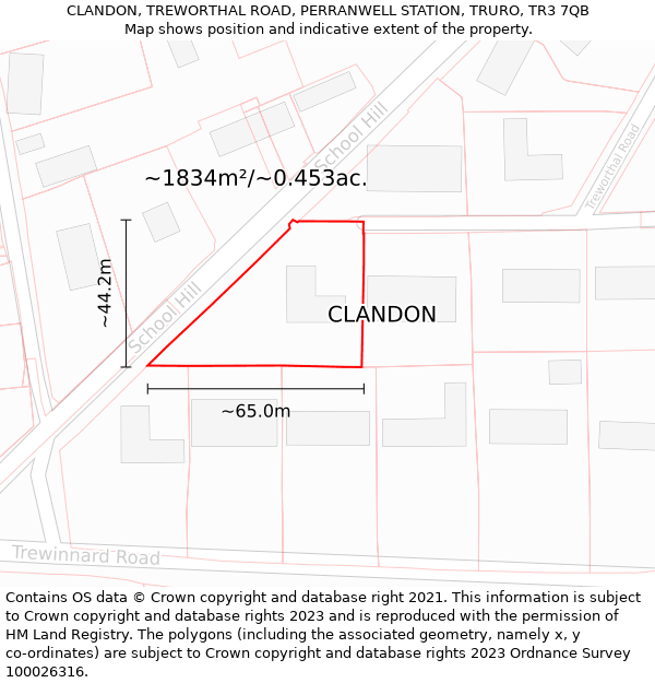 CLANDON, TREWORTHAL ROAD, PERRANWELL STATION, TRURO, TR3 7QB: Plot and title map