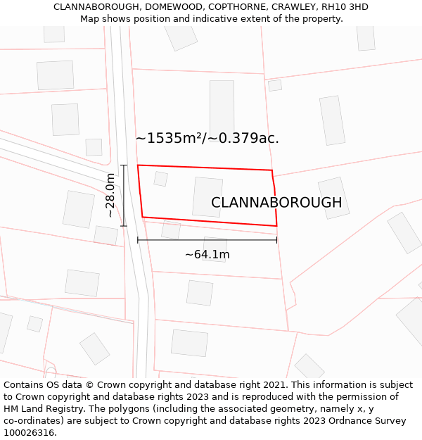 CLANNABOROUGH, DOMEWOOD, COPTHORNE, CRAWLEY, RH10 3HD: Plot and title map