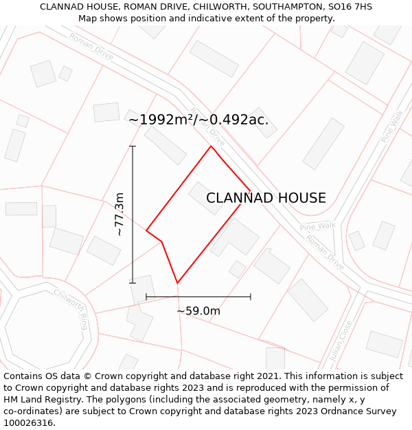 CLANNAD HOUSE, ROMAN DRIVE, CHILWORTH, SOUTHAMPTON, SO16 7HS: Plot and title map