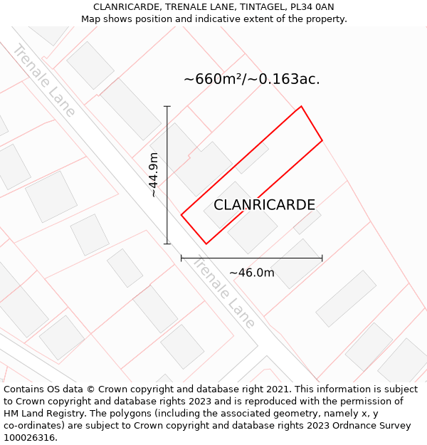 CLANRICARDE, TRENALE LANE, TINTAGEL, PL34 0AN: Plot and title map