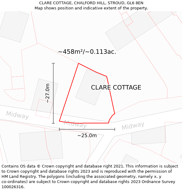 CLARE COTTAGE, CHALFORD HILL, STROUD, GL6 8EN: Plot and title map