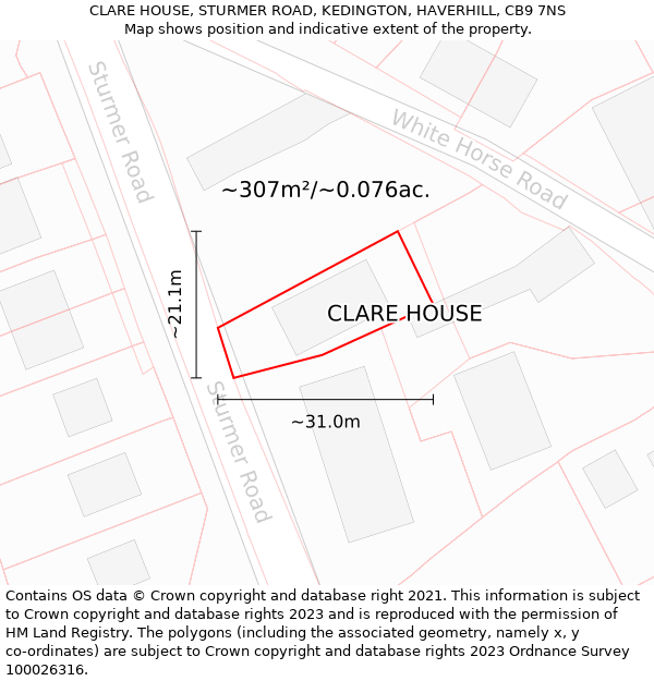 CLARE HOUSE, STURMER ROAD, KEDINGTON, HAVERHILL, CB9 7NS: Plot and title map