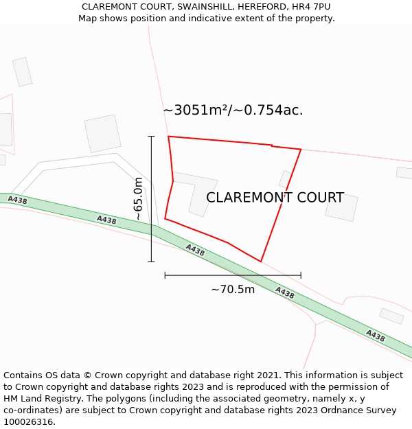 CLAREMONT COURT, SWAINSHILL, HEREFORD, HR4 7PU: Plot and title map