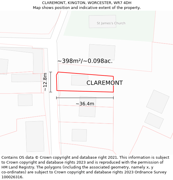 CLAREMONT, KINGTON, WORCESTER, WR7 4DH: Plot and title map