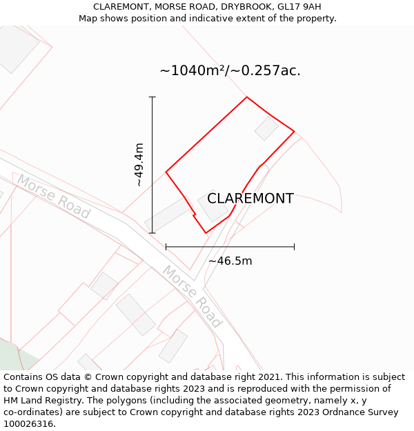 CLAREMONT, MORSE ROAD, DRYBROOK, GL17 9AH: Plot and title map