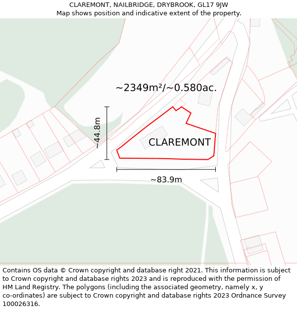CLAREMONT, NAILBRIDGE, DRYBROOK, GL17 9JW: Plot and title map