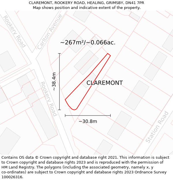 CLAREMONT, ROOKERY ROAD, HEALING, GRIMSBY, DN41 7PR: Plot and title map
