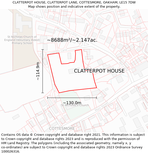 CLATTERPOT HOUSE, CLATTERPOT LANE, COTTESMORE, OAKHAM, LE15 7DW: Plot and title map