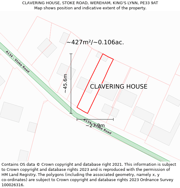 CLAVERING HOUSE, STOKE ROAD, WEREHAM, KING'S LYNN, PE33 9AT: Plot and title map