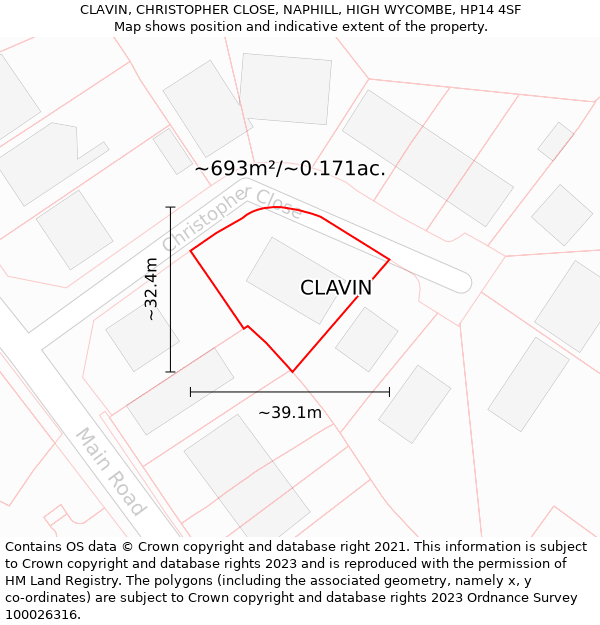 CLAVIN, CHRISTOPHER CLOSE, NAPHILL, HIGH WYCOMBE, HP14 4SF: Plot and title map