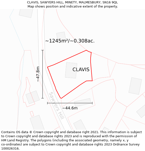 CLAVIS, SAWYERS HILL, MINETY, MALMESBURY, SN16 9QL: Plot and title map