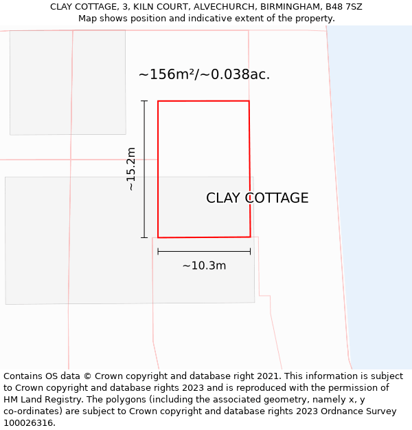 CLAY COTTAGE, 3, KILN COURT, ALVECHURCH, BIRMINGHAM, B48 7SZ: Plot and title map