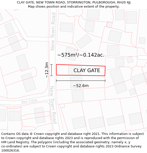 CLAY GATE, NEW TOWN ROAD, STORRINGTON, PULBOROUGH, RH20 4JJ: Plot and title map