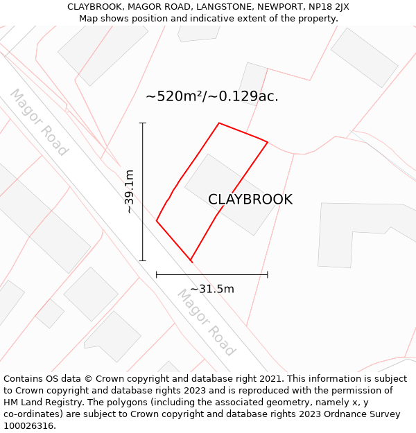 CLAYBROOK, MAGOR ROAD, LANGSTONE, NEWPORT, NP18 2JX: Plot and title map
